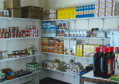 shelves stocked with canned and boxed goods